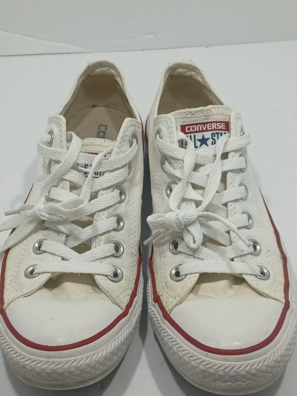 Converse All Star Low Top White with Red and Blue Stripe Size 6 Men, 8 Women L